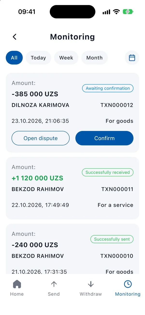 Deals list in the app: a deal awaiting confirmation
